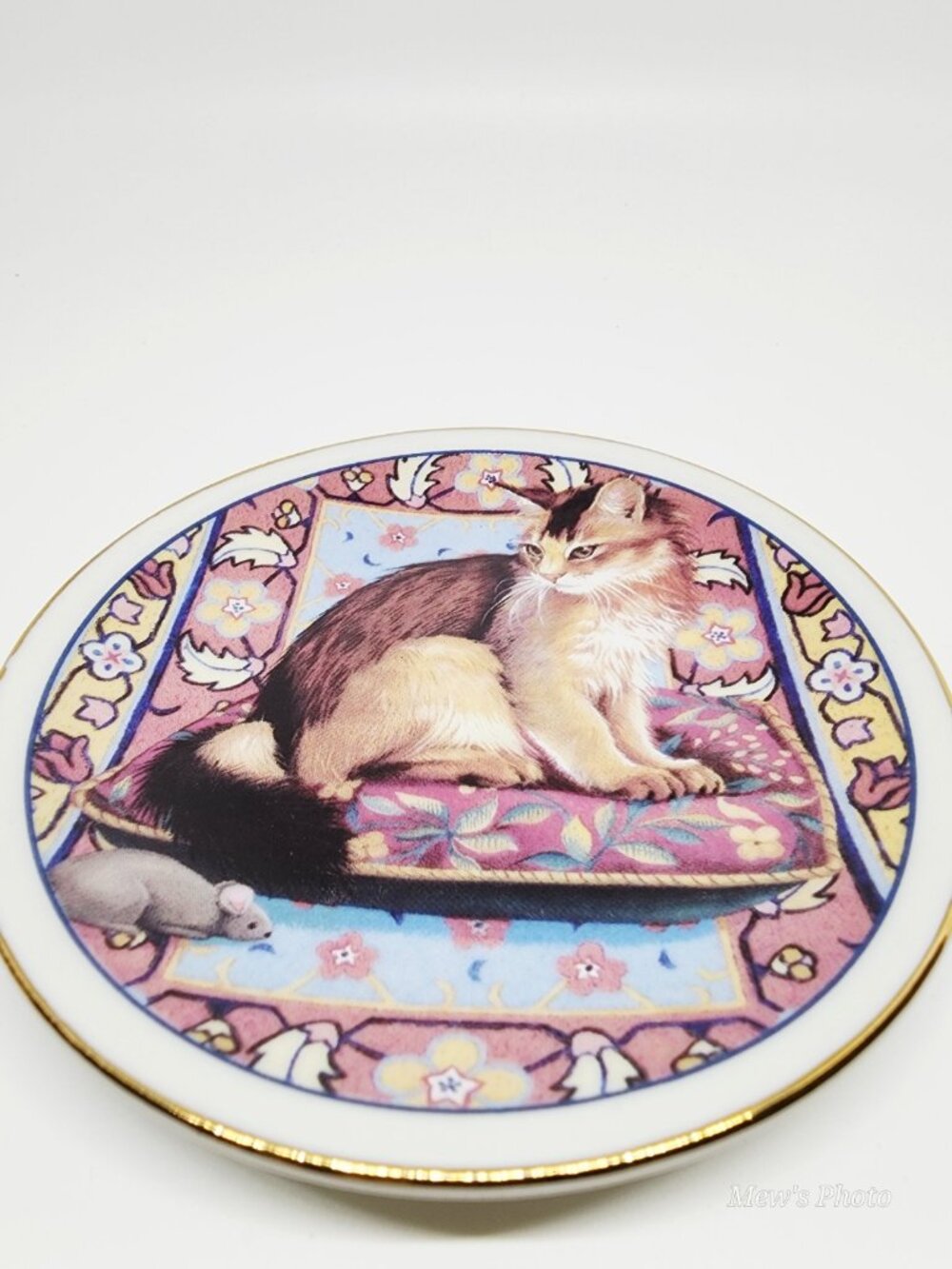 Vintage - Cat Watching Mouse Glided Decorative Dish by Russ Berrie Oakland